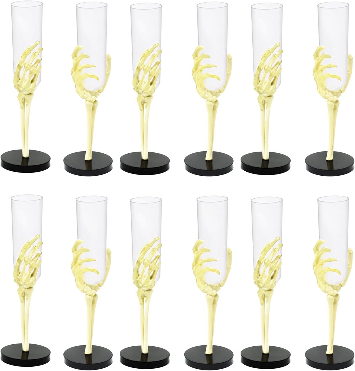 4E's Novelty Skeleton Hand Flutes 12 Pack, 2.7oz Clear Plastic Halloween Goblets, BPA-Free Skeleton Cocktail Cups, Wine & Shot Glasses for Halloween Parties, Pirate Parties, Spooky Drinkware & Party Supplies